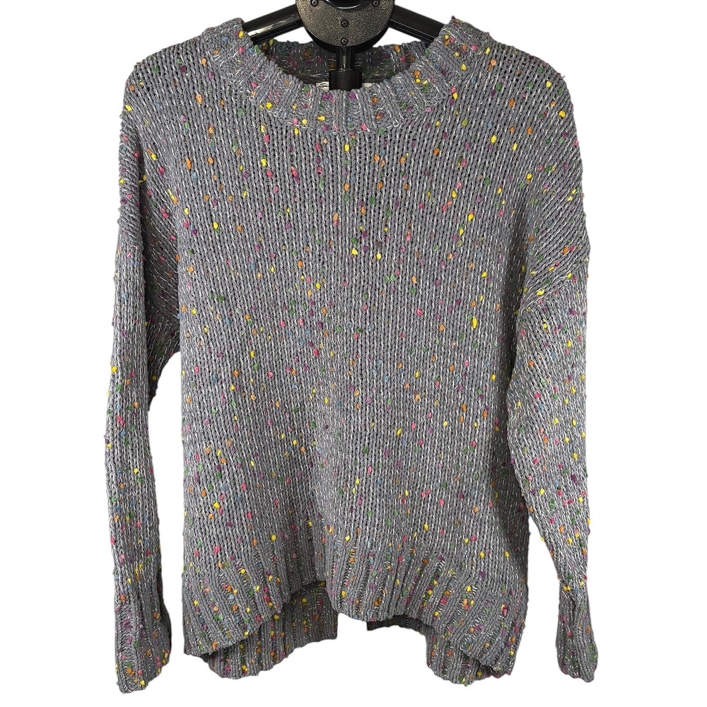 Seven7 Womens‎ Popcorn Chenille Sweater Grey Confetti Speckled Knit Large NWT